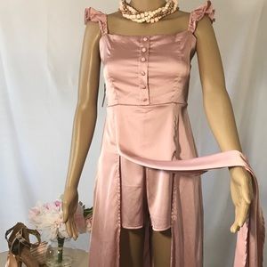 Dusty rose gold maxi dress romper